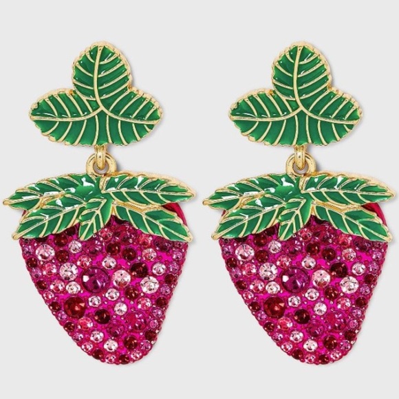 SUGARFIX by‎ BaubleBar Crystal Strawberry Drop Earrings - Pink, NWT - Picture 9 of 9